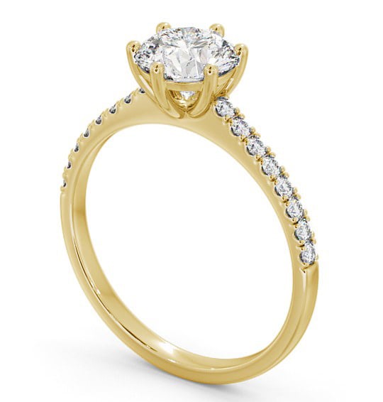 Round Diamond 6 Prong Engagement Ring 18K Yellow Gold Solitaire with Channel Set Side Stones ENRD149S_YG_THUMB1 