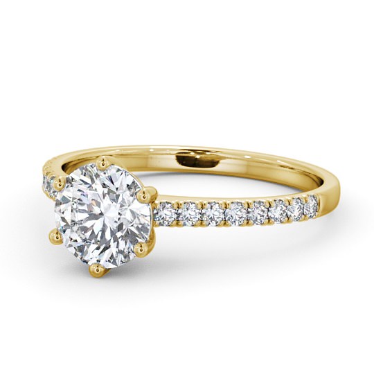 Round Diamond 6 Prong Engagement Ring 18K Yellow Gold Solitaire with Channel Set Side Stones ENRD149S_YG_THUMB2 