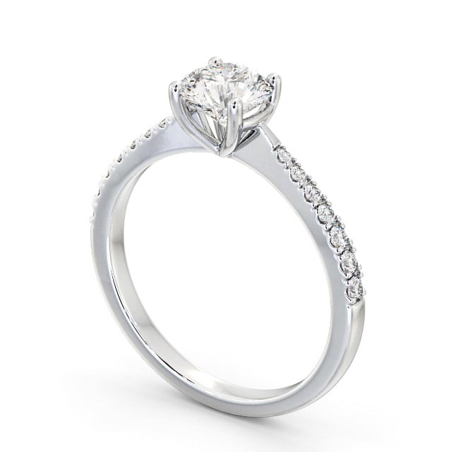 Round Diamond Engagement Ring 18K White Gold Solitaire With Side Stones - Bari ENRD150S_WG_SIDE