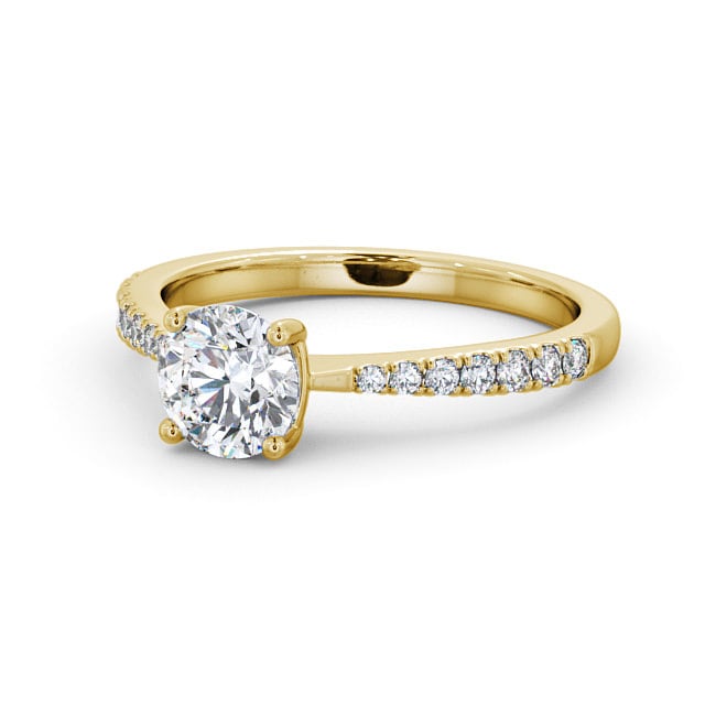 Round Diamond Engagement Ring 18K Yellow Gold Solitaire With Side Stones - Bari ENRD150S_YG_FLAT