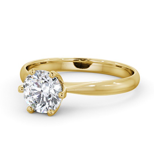 Round Diamond Dainty Band with 6 Prongs Engagement Ring 18K Yellow Gold Solitaire ENRD151_YG_THUMB2 