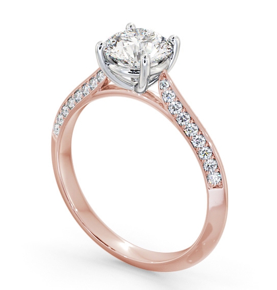 Round Diamond Knife Edge Band Engagement Ring 18K Yellow and White Gold Solitaire with Channel Set Side Stones ENRD152S_RWG_THUMB1 