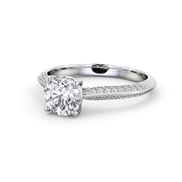 Round Diamond Engagement Ring Palladium Solitaire With Side Stones - Alford ENRD152S_WG_FLAT