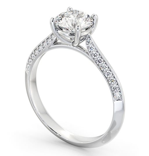 Round Diamond Engagement Ring 18K White Gold Solitaire With Side Stones - Alford ENRD152S_WG_THUMB1