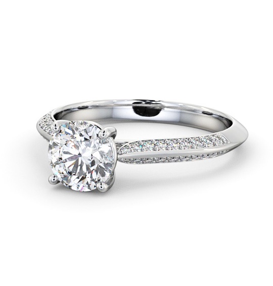  Round Diamond Engagement Ring 18K White Gold Solitaire With Side Stones - Alford ENRD152S_WG_THUMB2 