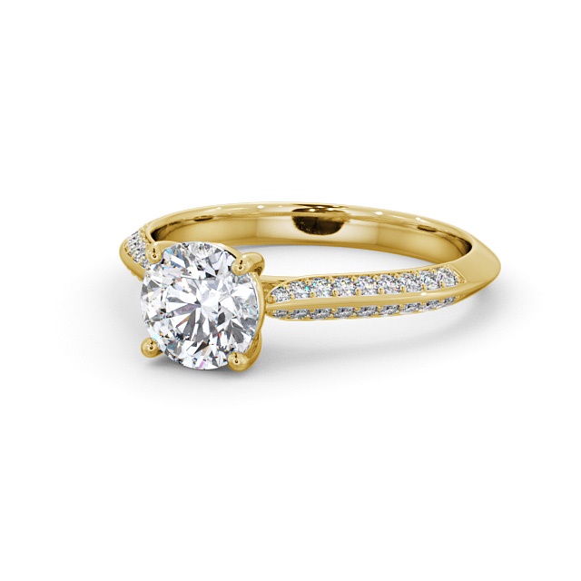 Round Diamond Engagement Ring 18K Yellow Gold Solitaire With Side Stones - Alford ENRD152S_YG_FLAT