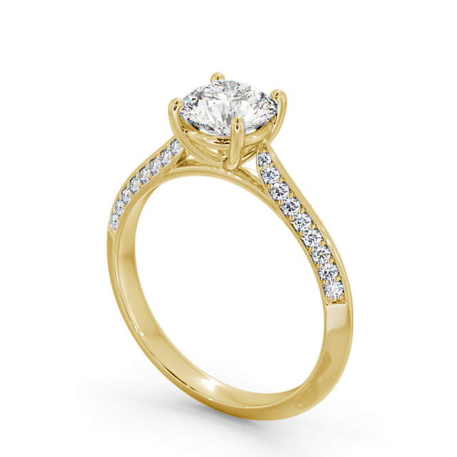 Round Diamond Engagement Ring 18K Yellow Gold Solitaire With Side Stones - Alford ENRD152S_YG_SIDE