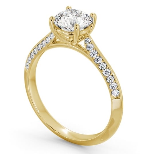  Round Diamond Engagement Ring 18K Yellow Gold Solitaire With Side Stones - Alford ENRD152S_YG_THUMB1 
