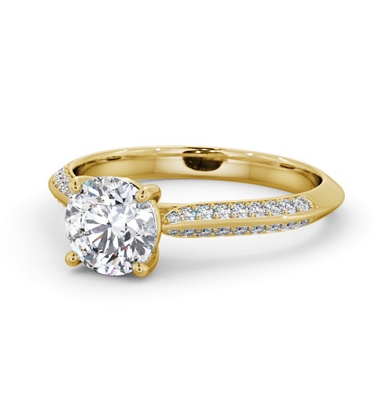  Round Diamond Engagement Ring 9K Yellow Gold Solitaire With Side Stones - Alford ENRD152S_YG_THUMB2 