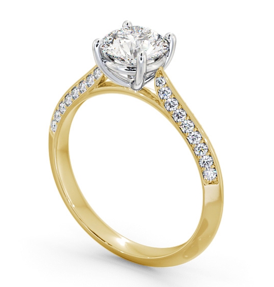 Round Diamond Knife Edge Band Engagement Ring 18K Yellow and White Gold Solitaire with Channel Set Side Stones ENRD152S_YWG_THUMB1 