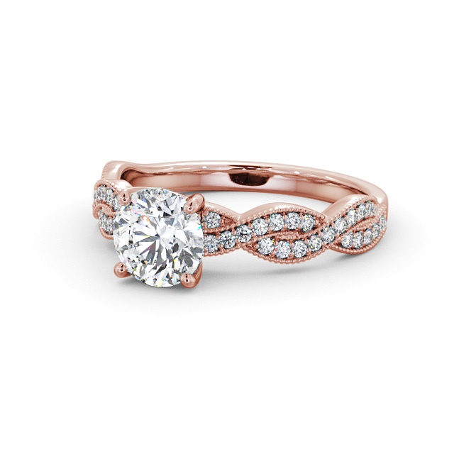 Round Diamond Engagement Ring 9K Rose Gold Solitaire With Side Stones - Ketsby ENRD153S_RG_FLAT