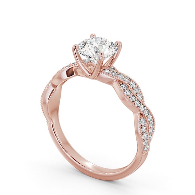 Round Diamond Engagement Ring 18K Rose Gold Solitaire With Side Stones - Ketsby ENRD153S_RG_SIDE