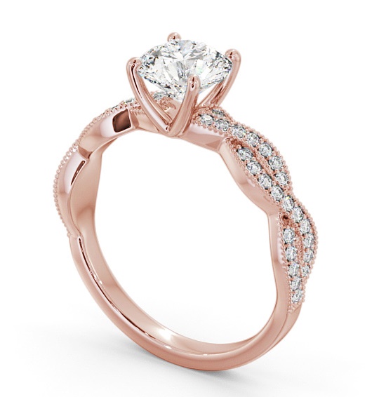 Round Diamond Crossover Band Engagement Ring 9K Rose Gold Solitaire with Channel Set Side Stones ENRD153S_RG_THUMB1 