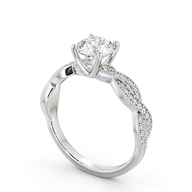 Round Diamond Engagement Ring 9K White Gold Solitaire With Side Stones - Ketsby ENRD153S_WG_SIDE