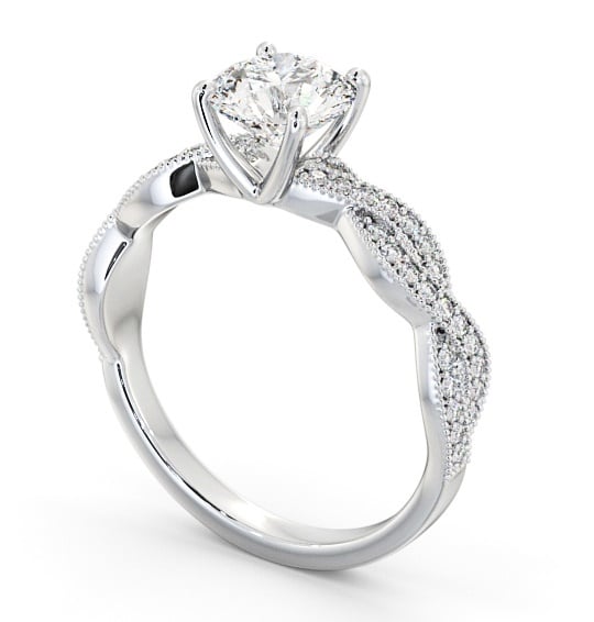 Round Diamond Crossover Band Engagement Ring Palladium Solitaire with Channel Set Side Stones ENRD153S_WG_THUMB1