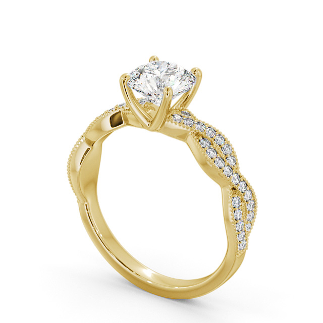 Round Diamond Engagement Ring 18K Yellow Gold Solitaire With Side Stones - Ketsby ENRD153S_YG_SIDE