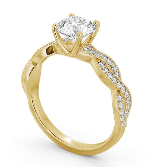 Round Diamond Crossover Band Engagement Ring 18K Yellow Gold Solitaire with Channel Set Side Stones ENRD153S_YG_THUMB1