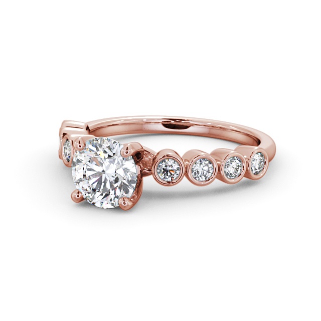 Round Diamond Engagement Ring 9K Rose Gold Solitaire With Side Stones - Dagmar ENRD154S_RG_FLAT