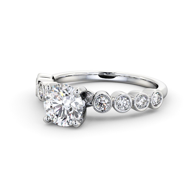 Round Diamond Engagement Ring 9K White Gold Solitaire With Side Stones - Dagmar ENRD154S_WG_FLAT