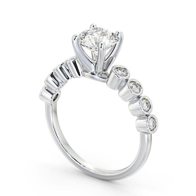 Round Diamond Engagement Ring 9K White Gold Solitaire With Side Stones - Dagmar ENRD154S_WG_SIDE