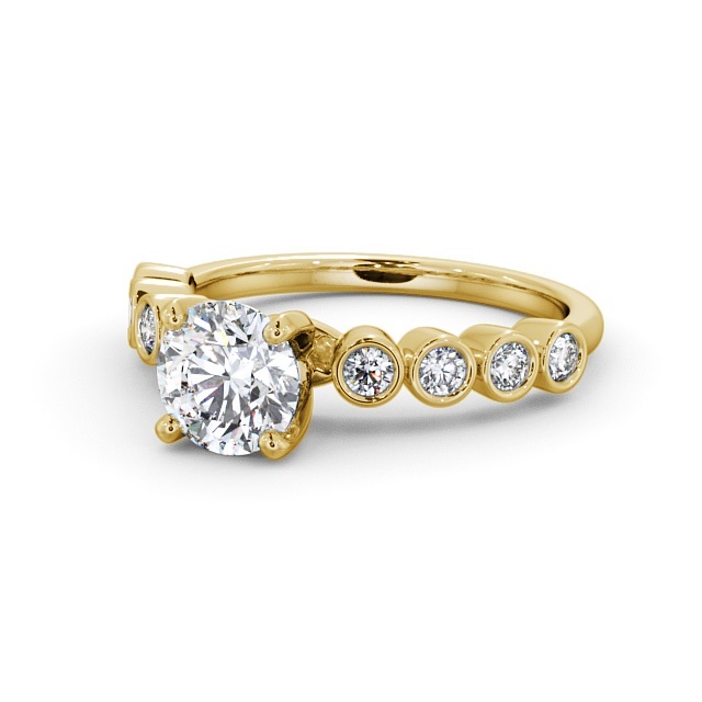 Round Diamond Engagement Ring 9K Yellow Gold Solitaire With Side Stones - Dagmar ENRD154S_YG_FLAT
