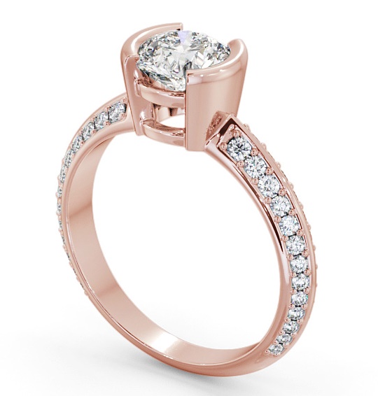 Round Diamond Knife Edge Band Engagement Ring 18K Rose Gold Solitaire with Channel Set Side Stones ENRD155S_RG_THUMB1 