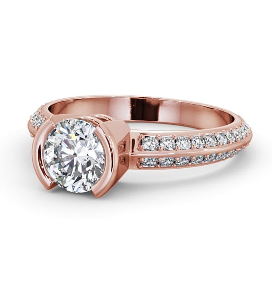 Round Diamond Knife Edge Band Engagement Ring 18K Rose Gold Solitaire with Channel Set Side Stones ENRD155S_RG_THUMB2 