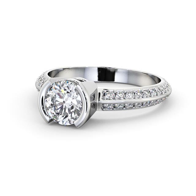 Round Diamond Engagement Ring Platinum Solitaire With Side Stones - Lisbeth ENRD155S_WG_FLAT