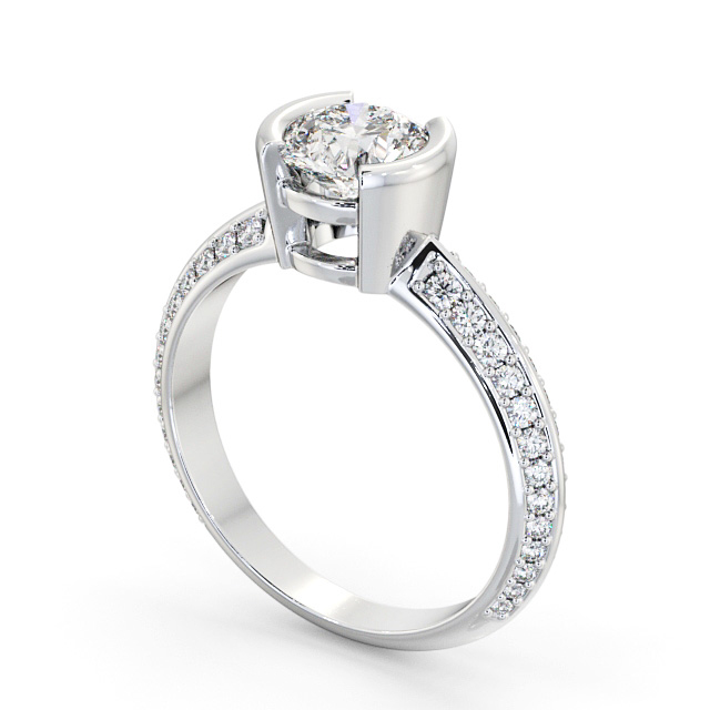 Round Diamond Engagement Ring 18K White Gold Solitaire With Side Stones - Lisbeth ENRD155S_WG_SIDE