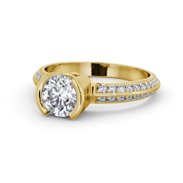 Round Diamond Engagement Ring 18K Yellow Gold Solitaire With Side Stones - Lisbeth ENRD155S_YG_FLAT