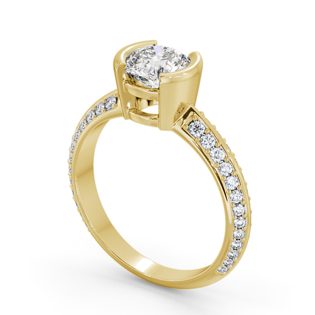 Round Diamond Engagement Ring 18K Yellow Gold Solitaire With Side Stones - Lisbeth ENRD155S_YG_SIDE