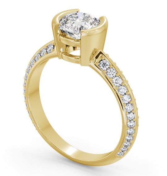 Round Diamond Knife Edge Band Engagement Ring 18K Yellow Gold Solitaire with Channel Set Side Stones ENRD155S_YG_THUMB1