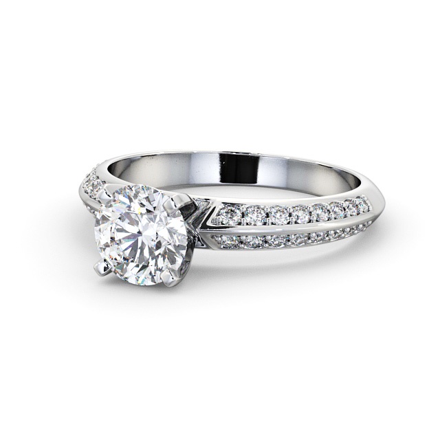 Round Diamond Engagement Ring Platinum Solitaire With Side Stones - Ipsden ENRD156S_WG_FLAT