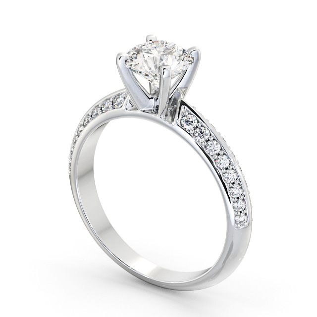 Round Diamond Engagement Ring 18K White Gold Solitaire With Side Stones - Ipsden ENRD156S_WG_SIDE