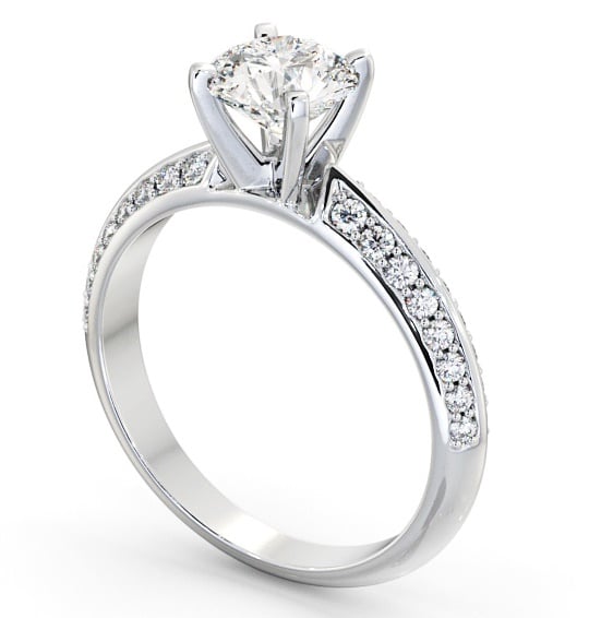 Round Diamond Engagement Ring 9K White Gold Solitaire With Side Stones - Ipsden ENRD156S_WG_THUMB1