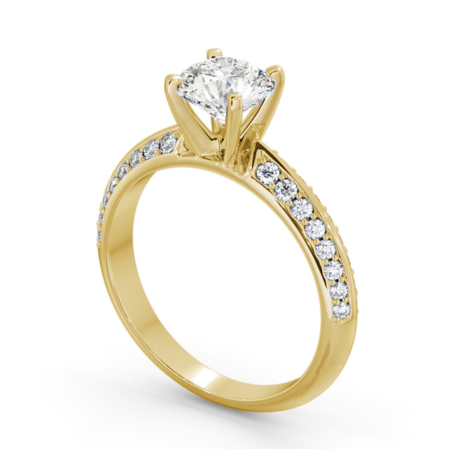 Round Diamond Engagement Ring 9K Yellow Gold Solitaire With Side Stones - Ipsden ENRD156S_YG_SIDE