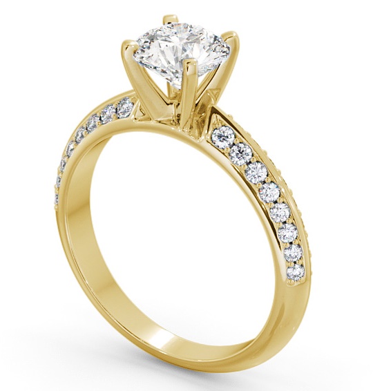 Round Diamond Knife Edge Band Engagement Ring 18K Yellow Gold Solitaire with Channel Set Side Stones ENRD156S_YG_THUMB1
