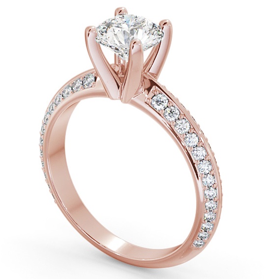 Round Diamond Knife Edge Band Engagement Ring 18K Rose Gold Solitaire with Channel Set Side Stones ENRD157S_RG_THUMB1