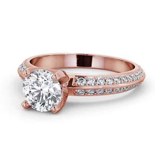  Round Diamond Engagement Ring 9K Rose Gold Solitaire With Side Stones - Zelin ENRD157S_RG_THUMB2 