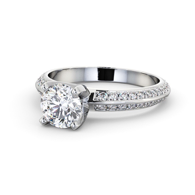 Round Diamond Engagement Ring Palladium Solitaire With Side Stones - Zelin ENRD157S_WG_FLAT