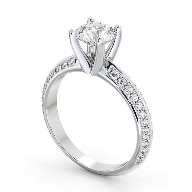 Round Diamond Engagement Ring Palladium Solitaire With Side Stones - Zelin ENRD157S_WG_SIDE