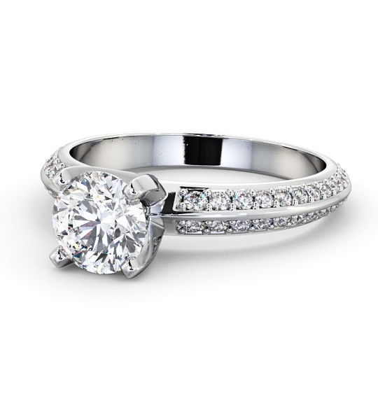  Round Diamond Engagement Ring Platinum Solitaire With Side Stones - Zelin ENRD157S_WG_THUMB2 