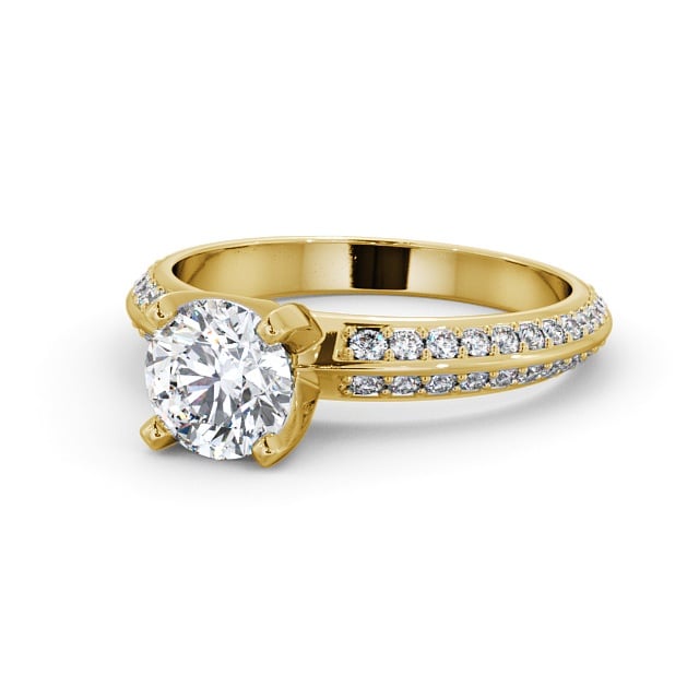 Round Diamond Engagement Ring 18K Yellow Gold Solitaire With Side Stones - Zelin ENRD157S_YG_FLAT