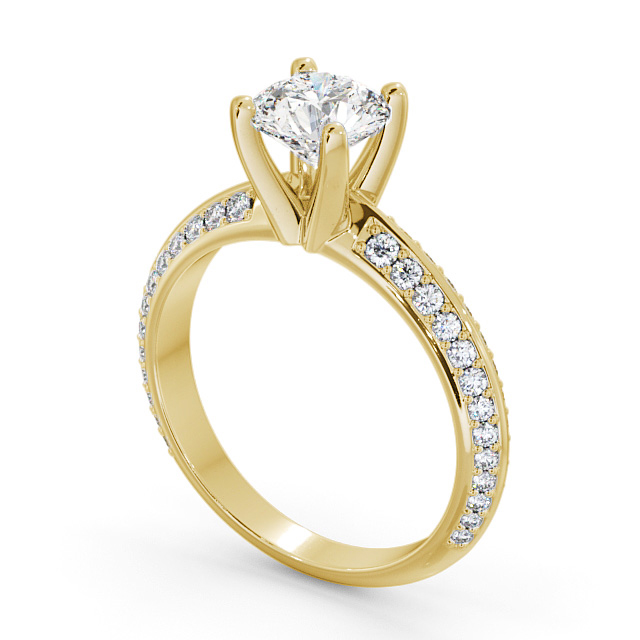Round Diamond Engagement Ring 18K Yellow Gold Solitaire With Side Stones - Zelin ENRD157S_YG_SIDE