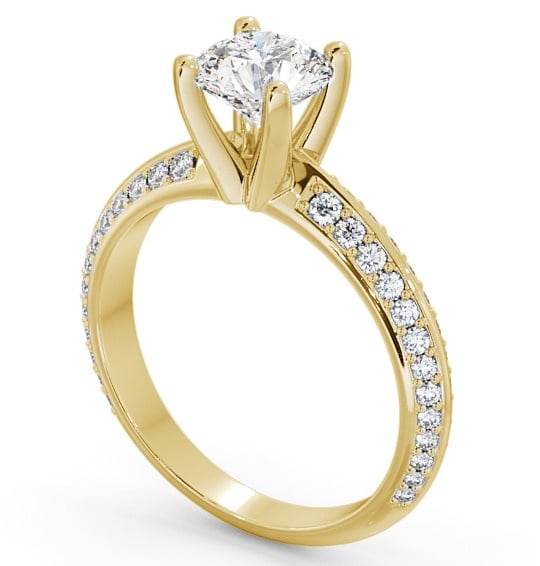 Round Diamond Knife Edge Band Engagement Ring 18K Yellow Gold Solitaire with Channel Set Side Stones ENRD157S_YG_THUMB1