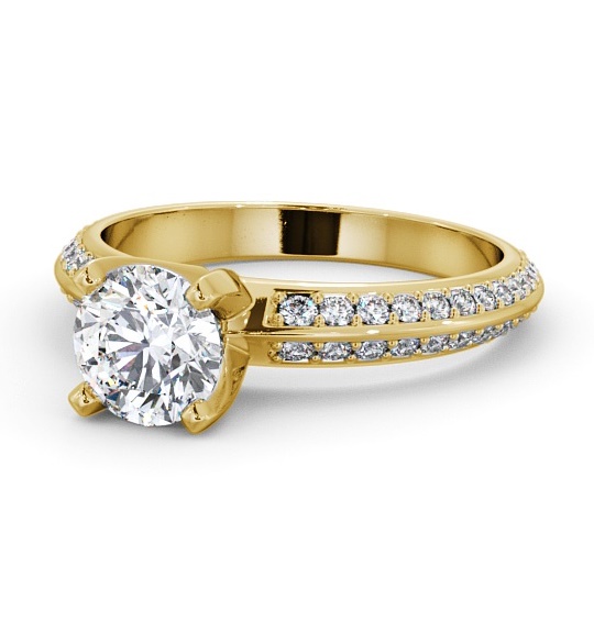  Round Diamond Engagement Ring 18K Yellow Gold Solitaire With Side Stones - Zelin ENRD157S_YG_THUMB2 