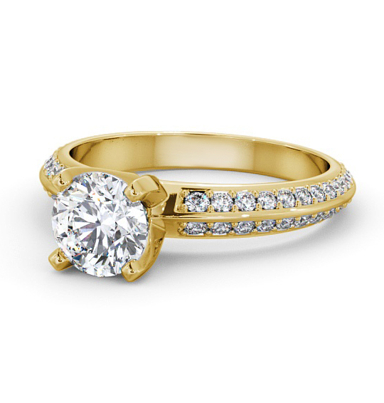 Zelin Round Diamond Engagement Ring Side Stones Knife Edge Band ENRD157S_YG_THUMB2 