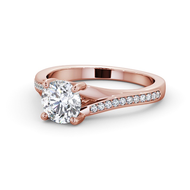Round Diamond Engagement Ring 18K Rose Gold Solitaire With Side Stones - Saluv ENRD158S_RG_FLAT