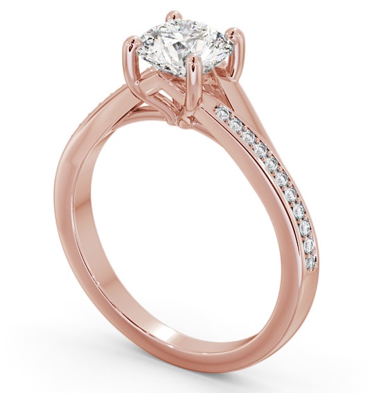 Round Diamond Engagement Ring 18K Rose Gold Solitaire with An Offset Channel Of Side Stones ENRD158S_RG_THUMB1