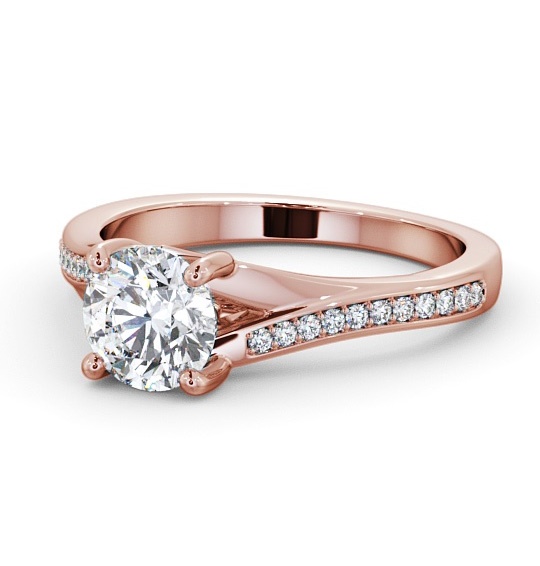  Round Diamond Engagement Ring 9K Rose Gold Solitaire With Side Stones - Saluv ENRD158S_RG_THUMB2 